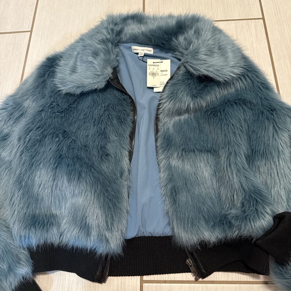 Express Faux Fur Jacket in Soft Blue